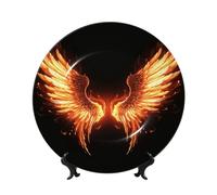 DWVTSLH 10in Bone China Decorative Plate with Display Stand, Fire Angle Wings Ceramic Decorative Plate Wall Decor Ceramic Ornaments Art Crafts Porcelain Dinner Plates for Women Men Gifts