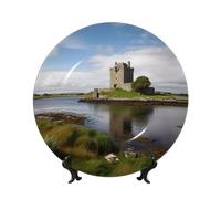 DWVTSLH 10in Bone China Decorative Plate with Display Stand, View of The Dunguaire Castle Ceramic Decorative Plate Wall Decor Ceramic Ornaments Art Crafts Porcelain Dinner Plates for Women Men Gifts