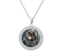 DWVTSLH 3D Wolf Dream Catcher Diamond Necklace, Alloy Round Pattern Pendant Necklace for Women Men, Customizable Photo Necklace Jewelry Sparkle Clavicle Neckband Gift, One size, Zinc, Diamond