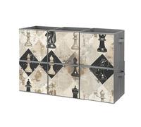 DWVTSLH 6-Pack Storage Boxes 11 Inch Chess Piece Brown Pattern Printed Cube Storage Box Foldable Fabric Storage Basket with Handles for Organizing Home Storage Suitable for Wardrobe Toys