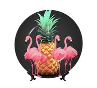 DWVTSLH 6in Bone China Decorative Plate with Display Stand, pineapple flamingos Ceramic Decorative Plate Wall Decor Ceramic Ornaments Art Crafts Porcelain Dinner Plates for Women Men Gifts