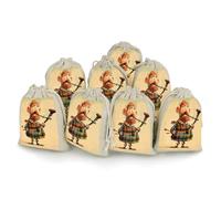 DWVTSLH 8 Pcs Cotton Linen Drawstring Bags for Christmas Wedding Gift Bags Cartoon Scottish Bagpipe Cloth Jewelry Pouches DIY Craft Sachet Sacks Reusable Storage Bag for Party Home Supplies