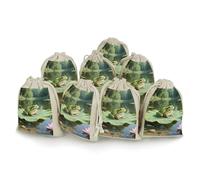 DWVTSLH 8 Pcs Cotton Linen Drawstring Bags for Christmas Wedding Gift Bags Frog in A Pond Natural Cloth Jewelry Pouches DIY Craft Sachet Sacks Reusable Storage Bag for Party Home Supplies