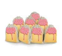 DWVTSLH 8 Pcs Cotton Linen Drawstring Bags for Christmas Wedding Gift Bags Ice Cream And Waffle Pattern Cloth Jewelry Pouches DIY Craft Sachet Sacks Reusable Storage Bag for Party Home Supplies