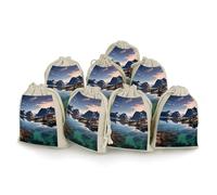 DWVTSLH 8 Pcs Cotton Linen Drawstring Bags for Christmas Wedding Gift Bags Norway Islands Cloth Jewelry Pouches DIY Craft Sachet Sacks Reusable Storage Bag for Party Home Supplies