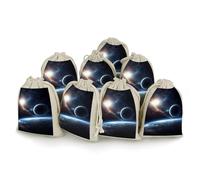 DWVTSLH 8 Pcs Cotton Linen Drawstring Bags for Christmas Wedding Gift Bags Planet Cloth Jewelry Pouches DIY Craft Sachet Sacks Reusable Storage Bag for Party Home Supplies