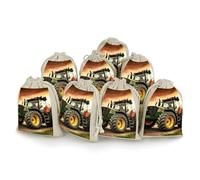 DWVTSLH 8 Pcs Cotton Linen Drawstring Bags for Christmas Wedding Gift Bags Tractor Theme Cloth Jewelry Pouches DIY Craft Sachet Sacks Reusable Storage Bag for Party Home Supplies