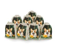 DWVTSLH 8 Pcs Cotton Linen Drawstring Bags for Christmas Wedding Gift Bags Tropical Flower And Corgi Cloth Jewelry Pouches DIY Craft Sachet Sacks Reusable Storage Bag for Party Home Supplies