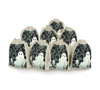 DWVTSLH 8 Pcs Cotton Linen Drawstring Bags for Christmas Wedding Gift Bags White Patterned Ghost Cloth Jewelry Pouches DIY Craft Sachet Sacks Reusable Storage Bag for Party Home Supplies