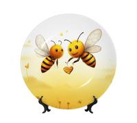 DWVTSLH 8in Bone China Decorative Plate with Display Stand, Bee Love Honey Ceramic Decorative Plate Wall Decor Ceramic Ornaments Art Crafts Porcelain Dinner Plates for Women Men Gifts