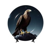 DWVTSLH 8in Bone China Decorative Plate with Display Stand, Eagle under the stars Ceramic Decorative Plate Wall Decor Ceramic Ornaments Art Crafts Porcelain Dinner Plates for Women Men Gifts