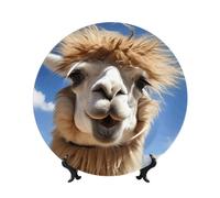 DWVTSLH 8in Bone China Decorative Plate with Display Stand, Funny Alpaca Llama Ceramic Decorative Plate Wall Decor Ceramic Ornaments Art Crafts Porcelain Dinner Plates for Women Men Gifts