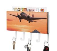 DWVTSLH Airplane at Sunset Key Holder for Wall, Decorative Key Hooks with Mail Organizer & 5 Hooks, Self Adhesive Leather Key Hanger for Entryway, Wall Mounted Key Rack (7.1” X 4.3” X 0.9”)