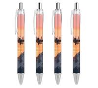 DWVTSLH Airplane at Sunset Pens Ballpoint, 4 PCS 0.5mm Quick Dry Black Ink Pens, Smooth Writing Pens with Soft Grip, Retractable Gel Pen Office Supplies Custom Pens Personalized Gifts