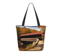 DWVTSLH Albany Covered Bridge Tote Bag for Women Large Shoulder Bag with Zipper Travel Handbag with Pockets Reusable Shopping Bag Aesthetic Beach Bag