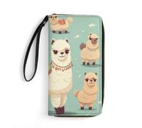 DWVTSLH Alpacas Printed Wallets Zip Around Wallets Leather Long Wallets for Men And Women Credit Card Holders with Cord, Essential for Travel, Office And Shopping