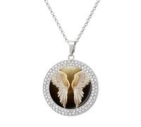 DWVTSLH Angel Wing Diamond Necklace, Alloy Round Pattern Pendant Necklace for Women Men, Customizable Photo Necklace Jewelry Sparkle Clavicle Neckband Gift, One size, Zinc, Diamond