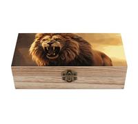 DWVTSLH Angry Roaring Lion Wooden Storage Box Locked Wood Gift Box Decorative Keepsake Boxes Storage Bins, Memory Boxes for Pictures, Jewelry Organizer Unique Gift Ideas for Men Women