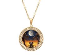 DWVTSLH Animal Elephant Owl Tree Moon Star Diamond Necklace, Alloy Round Pattern Pendant Necklace for Women Men, Customizable Photo Necklace Jewelry Sparkle Clavicle Neckband Gift, One size, Zinc