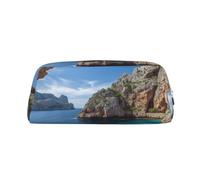 DWVTSLH Arch in Mallorca Spain Pencil Pouch Large Capacity Pencil Case Leather Cosmetic Bag Office Desk Organizer Coin Pouch Portable Zipper Toiletry Bag for Travel Outdoor, Silver, One Size