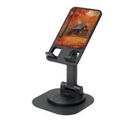 DWVTSLH Autumn Woods Cabin Cell Phone Stand for Desk - 360° Rotation Angle Height Adjustable Desktop Phone Holder Cellphone Cradle, Fully Foldable Mobile Phone Holder for All Smartphones