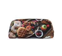 DWVTSLH Beautiful Breakfast Pencil Pouch Large Capacity Pencil Case Leather Cosmetic Bag Office Desk Organizer Coin Pouch Portable Zipper Toiletry Bag for Travel Outdoor, Gold, One Size