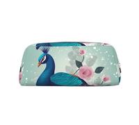 DWVTSLH Beautiful Peacock and Floral Pencil Pouch Large Capacity Pencil Case Leather Cosmetic Bag Office Desk Organizer Coin Pouch Portable Zipper Toiletry Bag for Travel Outdoor, Silver, One Size