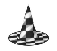 DWVTSLH Black White Race Checkered Flag Halloween Witch Hat 2 PCS Witch Costume Accessories Wizard Hats for Halloween Party Supplies