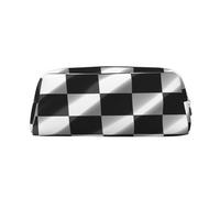 DWVTSLH Black White Race Checkered Flag Pencil Pouch Large Capacity Pencil Case Leather Cosmetic Bag Office Desk Organizer Coin Pouch Portable Zipper Toiletry Bag for Travel Outdoor, Gold, One Size