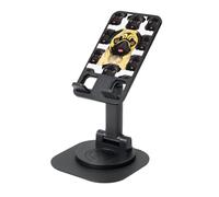 DWVTSLH Black Yellow Pug Cell Phone Stand for Desk - 360° Rotation Angle Height Adjustable Desktop Phone Holder Cellphone Cradle, Fully Foldable Mobile Phone Holder for All Smartphones
