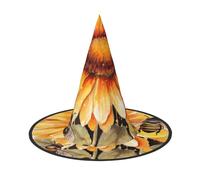 DWVTSLH Blackboard Bees Sunflowers Halloween Witch Hat 3 PCS Witch Costume Accessories Wizard Hats for Halloween Party Supplies