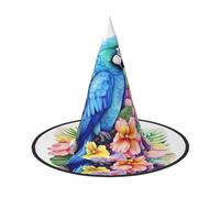 DWVTSLH Blue Parrot in Flowers Halloween Witch Hat 1 PCS Witch Costume Accessories Wizard Hats for Halloween Party Supplies
