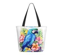 DWVTSLH Blue Parrot in Flowers Tote Bag for Women Large Shoulder Bag with Zipper Travel Handbag with Pockets Reusable Shopping Bag Aesthetic Beach Bag
