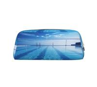 DWVTSLH Blue Swimming Pool Pencil Pouch Large Capacity Pencil Case Leather Cosmetic Bag Office Desk Organizer Coin Pouch Portable Zipper Toiletry Bag for Travel Outdoor, Gold, One Size