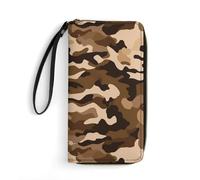 DWVTSLH Brown Camouflage Printed Wallets Zip Around Wallets Leather Long Wallets for Men And Women Credit Card Holders with Cord, Essential for Travel, Office And Shopping