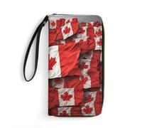 DWVTSLH Canadian Flag Printed Wallets Zip Around Wallets Leather Long Wallets for Men And Women Credit Card Holders with Cord, Essential for Travel, Office And Shopping