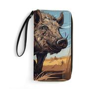 DWVTSLH Cartoon Wild Boar Printed Wallets Zip Around Wallets Leather Long Wallets for Men And Women Credit Card Holders with Cord, Essential for Travel, Office And Shopping