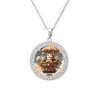 DWVTSLH Cat And Hot Air Balloon Diamond Necklace, Alloy Round Pattern Pendant Necklace for Women Men, Customizable Photo Necklace Jewelry Sparkle Clavicle Neckband Gift, One Size, Zinc, Diamond