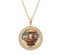 DWVTSLH Cat And Hot Air Balloon Diamond Necklace, Alloy Round Pattern Pendant Necklace for Women Men, Customizable Photo Necklace Jewelry Sparkle Clavicle Neckband Gift