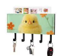 DWVTSLH Chick & Flower Key Holder for Wall, Decorative Key Hooks with Mail Organizer & 5 Hooks, Self Adhesive Leather Key Hanger for Entryway, Wall Mounted Key Rack (7.1” X 4.3” X 0.9”)