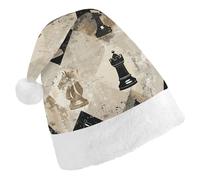 DWVTSLH Christmas Hat Chess Piece Brown Pattern Printed Santa Claus Hat Soft And Comfortable Velvet Thickened Christmas Hat Suitable for Christmas New Year Holiday Party Supplies