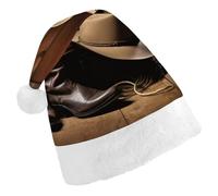 DWVTSLH Christmas Hat Cowboy Black Hat Western Boots Printed Santa Claus Hat Soft And Comfortable Velvet Thickened Christmas Hat Suitable for Christmas New Year Holiday Party Supplies
