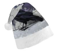 DWVTSLH Christmas Hat Crow on The Ground Printed Santa Claus Hat Soft And Comfortable Velvet Thickened Christmas Hat Suitable for Christmas New Year Holiday Party Supplies