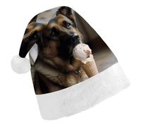 DWVTSLH Christmas Hat Dog Who Likes Ice Cream Printed Santa Claus Hat Soft And Comfortable Velvet Thickened Christmas Hat Suitable for Christmas New Year Holiday Party Supplies