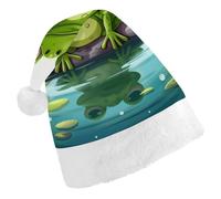DWVTSLH Christmas Hat Frog In A Pond Printed Santa Claus Hat Soft And Comfortable Velvet Thickened Christmas Hat Suitable for Christmas New Year Holiday Party Supplies