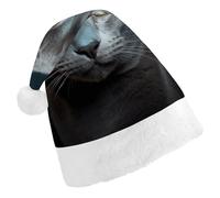DWVTSLH Christmas Hat Gray Cat Stares Printed Santa Claus Hat Soft And Comfortable Velvet Thickened Christmas Hat Suitable for Christmas New Year Holiday Party Supplies