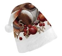 DWVTSLH Christmas Hat Leaves And Squirrel Printed Santa Claus Hat Soft And Comfortable Velvet Thickened Christmas Hat Suitable for Christmas New Year Holiday Party Supplies