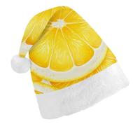 DWVTSLH Christmas Hat Lemon Slice Pattern Printed Santa Claus Hat Soft And Comfortable Velvet Thickened Christmas Hat Suitable for Christmas New Year Holiday Party Supplies