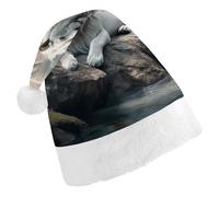 DWVTSLH Christmas Hat Lion on Rock Printed Santa Claus Hat Soft And Comfortable Velvet Thickened Christmas Hat Suitable for Christmas New Year Holiday Party Supplies
