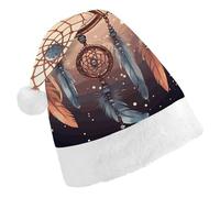DWVTSLH Christmas Hat Native American Dream Catcher Printed Santa Claus Hat Soft And Comfortable Velvet Thickened Christmas Hat Suitable for Christmas New Year Holiday Party Supplies